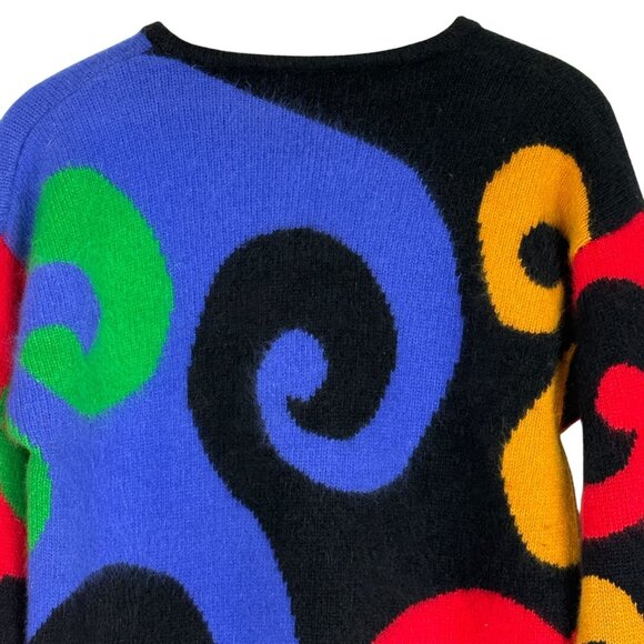Vtg 80s Rafaella Angora Lambswool Sweater Tunic Small Colorblock Abstract Swirl - Picture 8 of 10